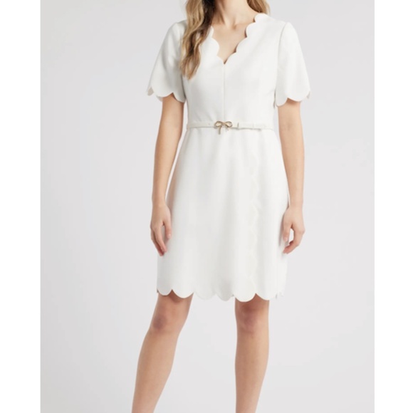 Eliza J Dresses & Skirts - Eliza J Scalloped Short Sleeve A-Line Dress, Ivory, Size 6